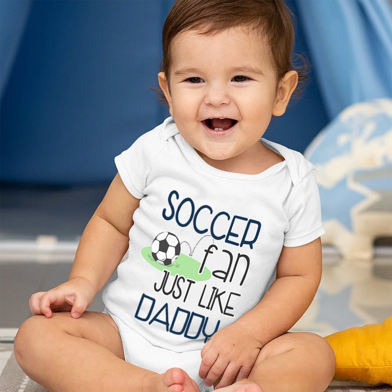 Personalized Soccer Fan Name Custom Baby Gift Cute Sports Lover Just Like Daddy Fun Soft Comfortable Baby Bodysuit Sale-megacustom
