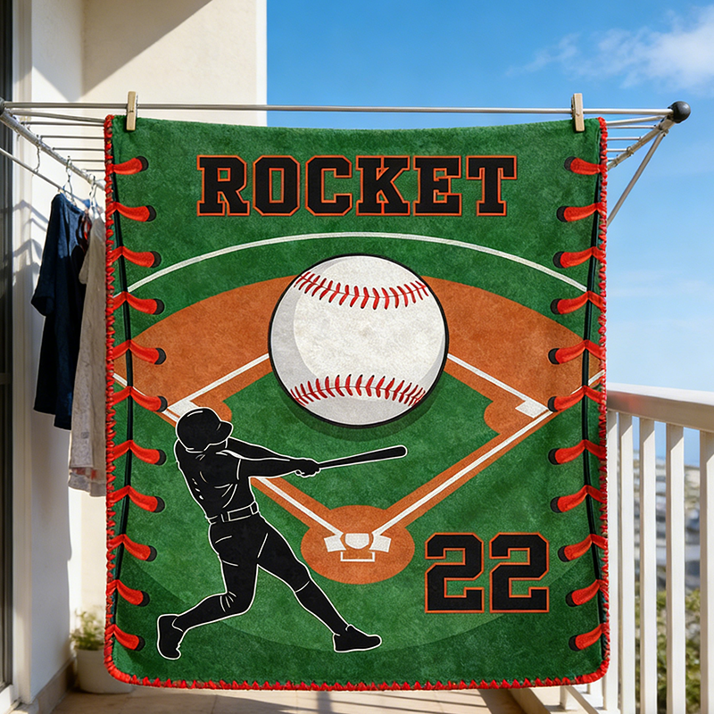 Personalized Baseball Blanket with Custom Name and Number Perfect Gift for Fans