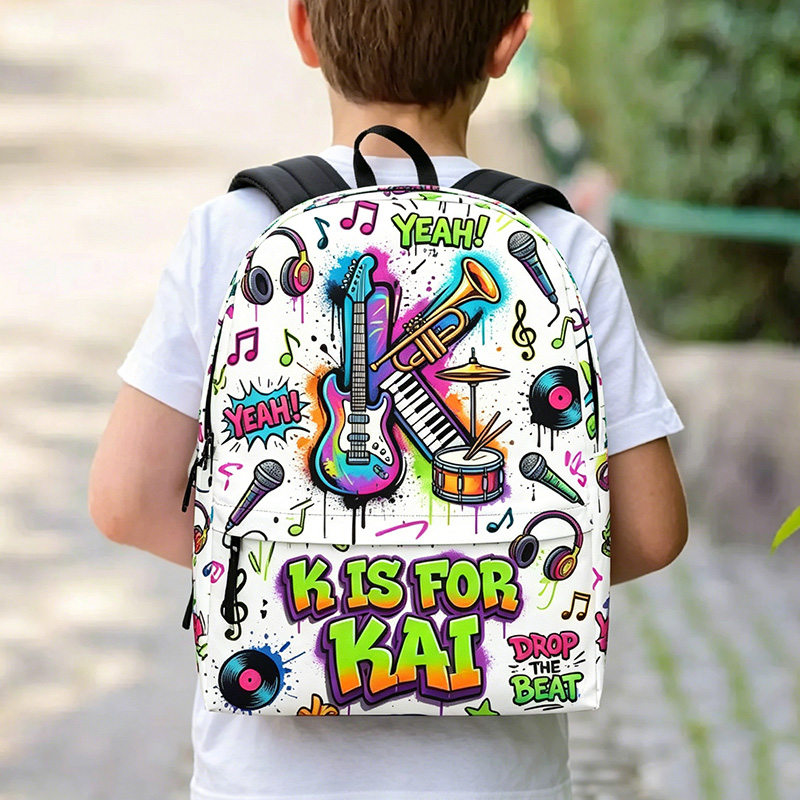 Personalized Graffiti Initial Kids Backpack Custom Name Colorful Street Art Style Back To School Bag