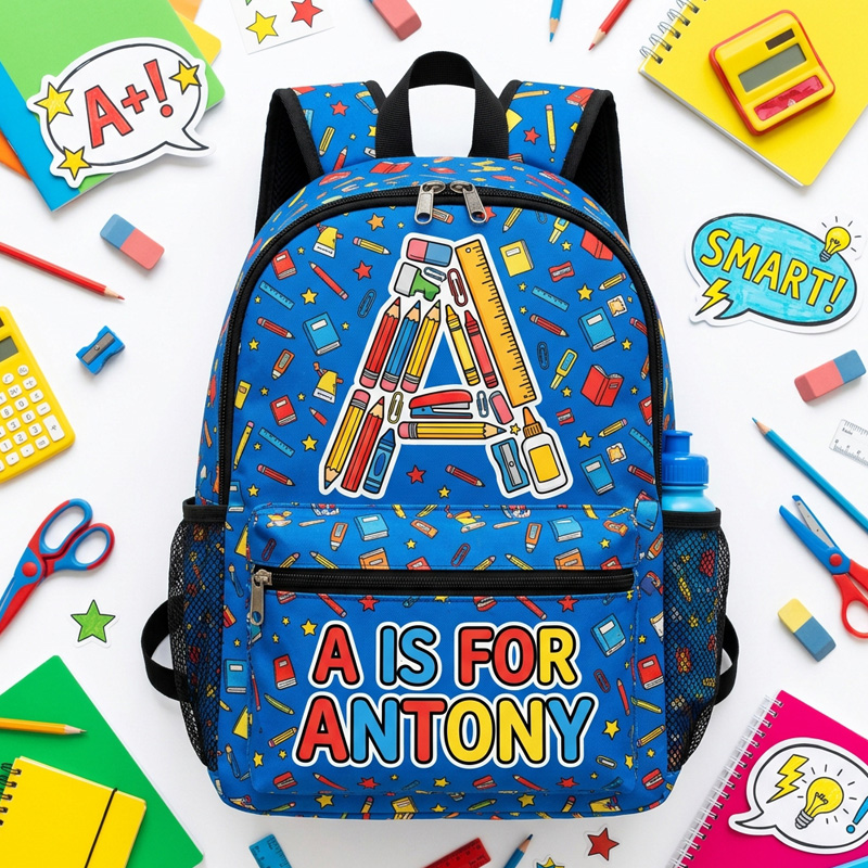 Personalized Comic Alphabet Kids Backpack Custom Name Colorful Cartoon