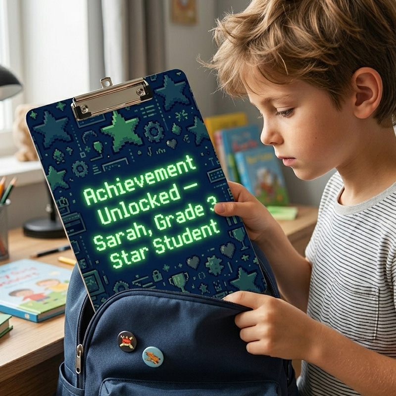 Personalized Gamer Achievement Unlocked Neon Name Grade Star Student Back To School Reward Gift Children Clipboard