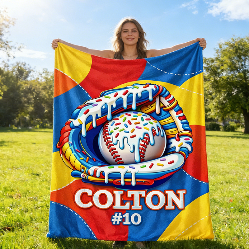 Personalized Baseball Blanket with Fun Ice Cream Drip Design for Baseball Enthusiasts