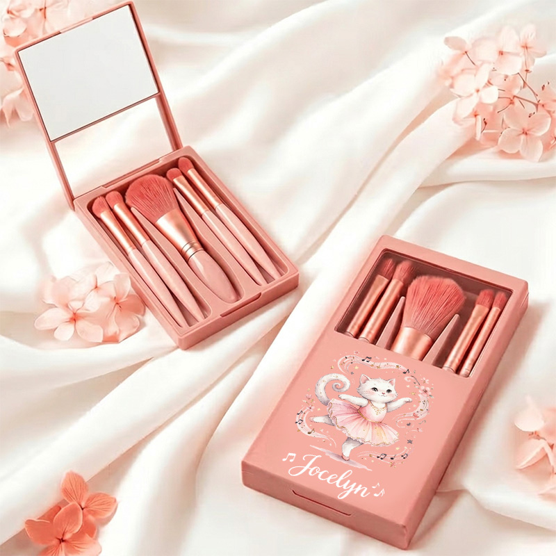 Personalized Cute Ballerina Mouse Floral Pink Tutu Sparkle Dance Lover Gift Travel Organizer Makeup Brushes Box Set
