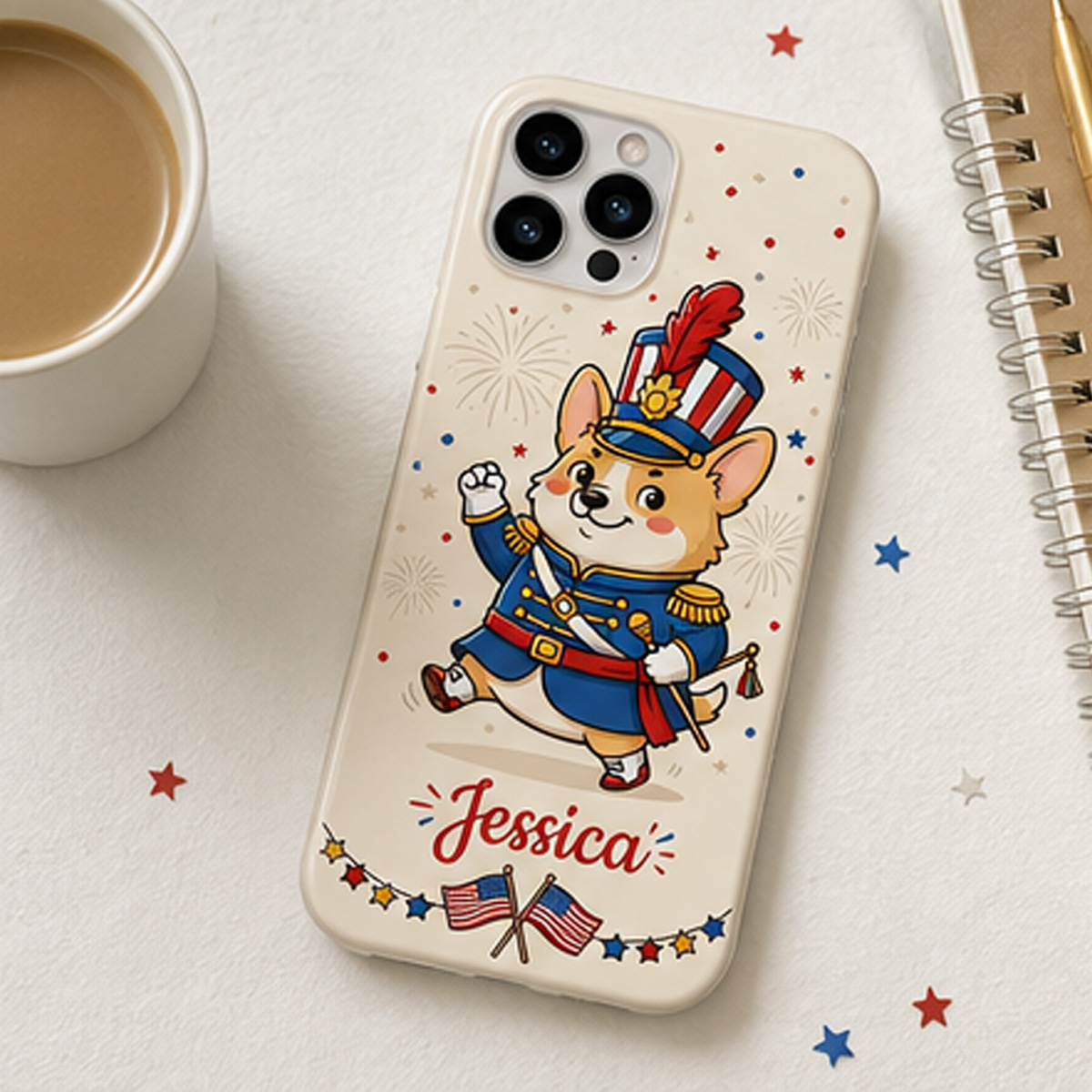 Personalized Patriotic Pet Phone Case – Custom Dog & Name 4th of July Cover