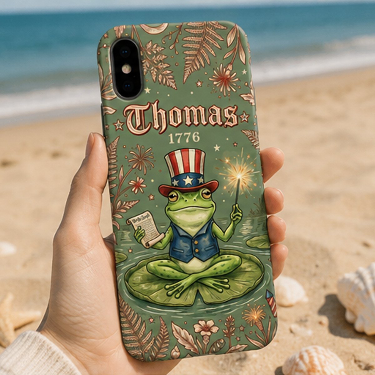Personalized Patriotic Frog Phone Case – Custom Name 1776 Independence Day Cover