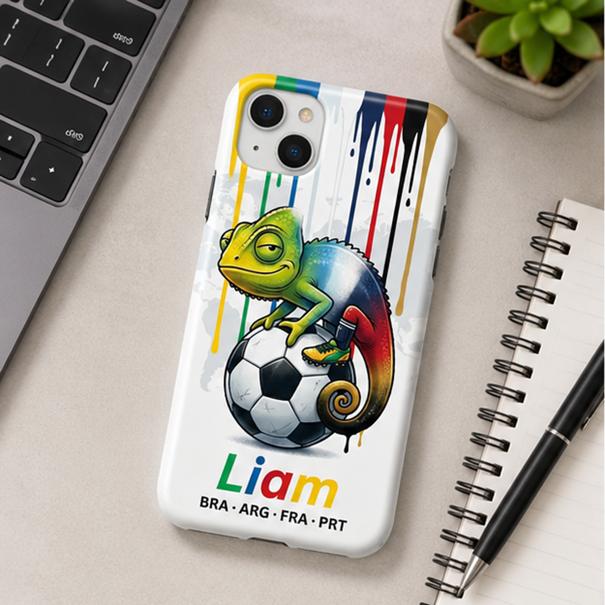 Personalized World Cup Chameleon Phone Case – Custom Name & Country List Soccer Fan Cover