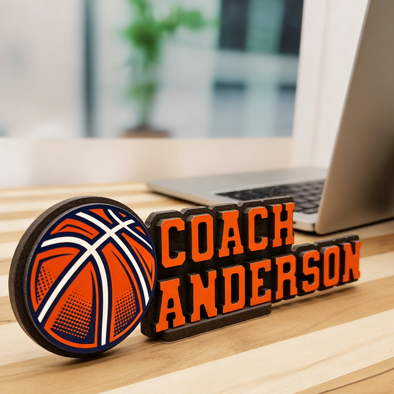 Personalized 3D Printed Basketball Themed Desk Nameplate for Coaches