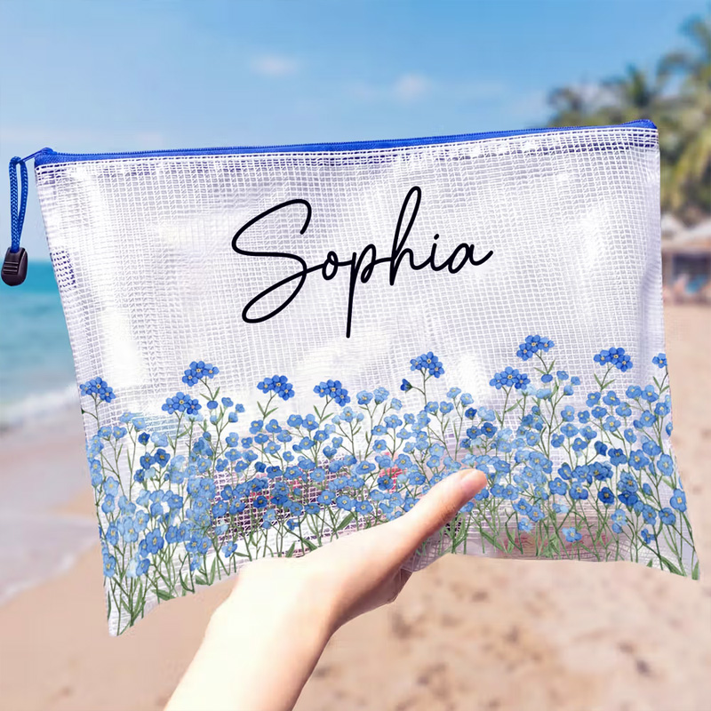 Personalized Birth Flower Waterproof Large Capacity Pool Beach Bag with Name Daily Use Birthday Summer Vocation Party Gift for Women