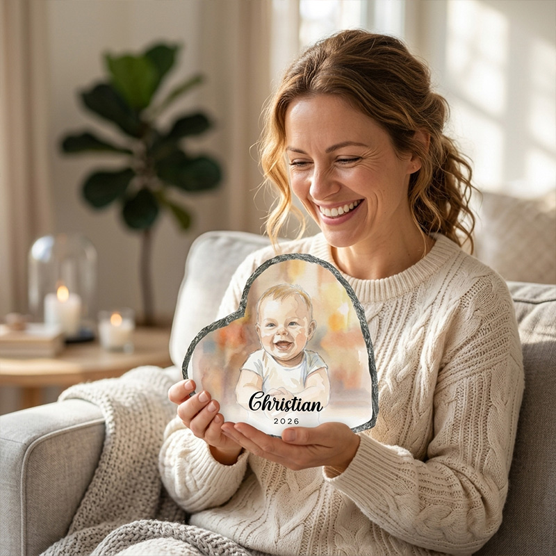 Personalized Baby Photo Neutral Whatecolor Rainbow Flowers Name Keepsake Nursery Baptism Christening Gift Stone Plaque