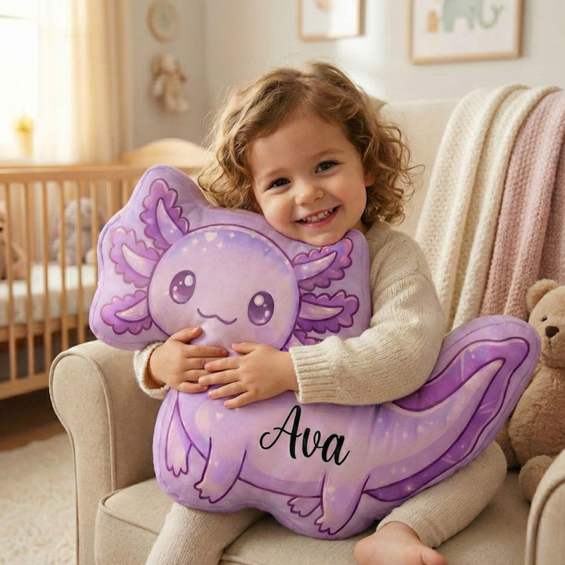 Personalized Axolotl Pillow Custom Name Kids Room Decor Kawaii Plush S