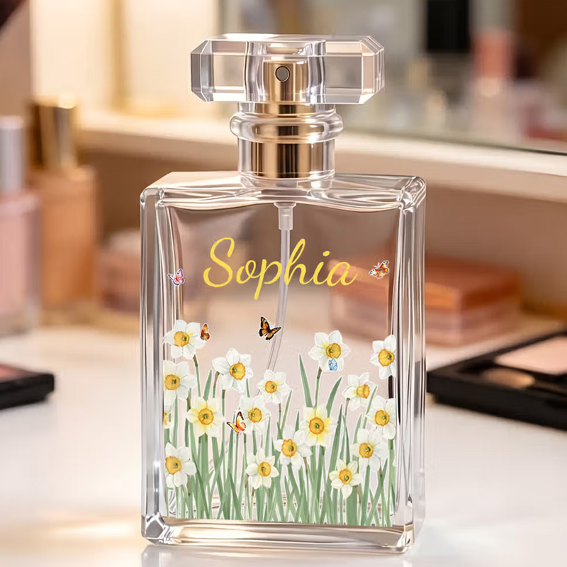 Personalized Birth Flower Refillable Perfume Bottle with Name Daily Use Birthday Gift for Women Girls