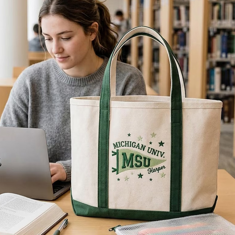 Personalized Embroidered Pennant Flag Univ Campus Style Canvas Shoulder Carryall College Student Library Essential Tote Bag