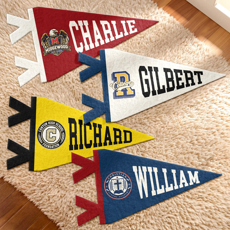 Personalized Vintage Varsity School Spirit Crest Emblem Bold Block Letter Name Boys Room Sports Team Decor Pennant