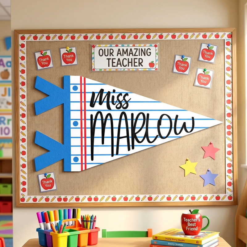 Personalized Lined Notebook Paper Teacher Name Handwritten Style Classroom Door Bulletin Board School Decor Pennant