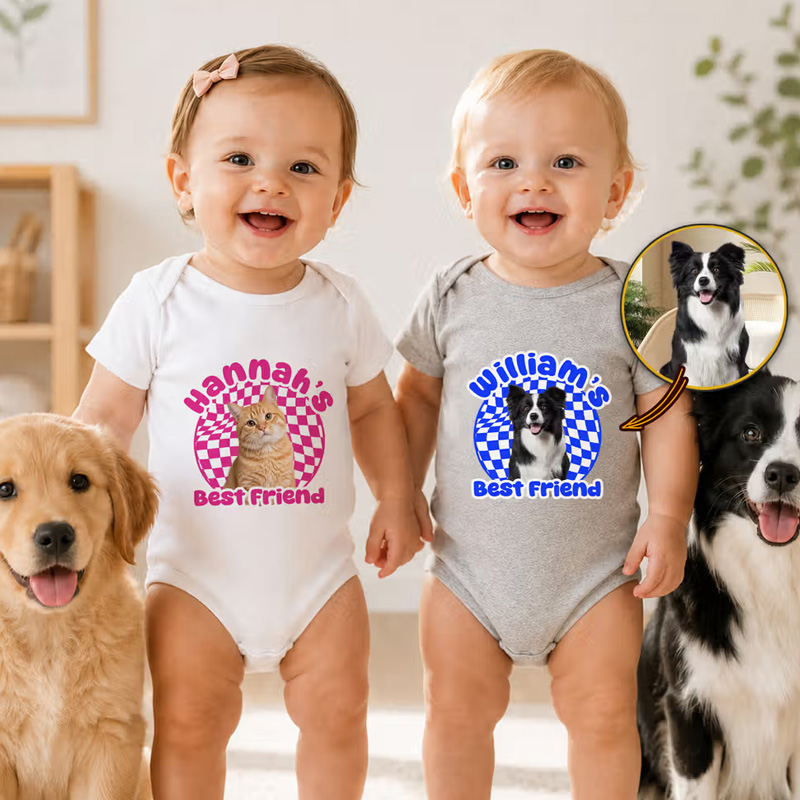 Personalized Best Friend Checkerboard Pattern Pet Photo 100% Cotton Ba