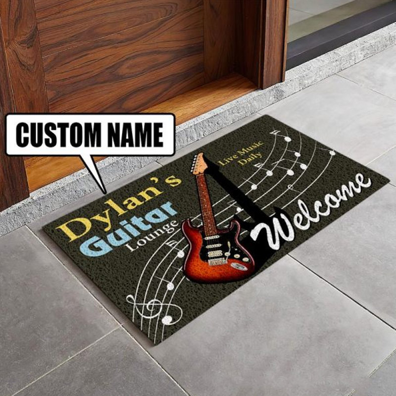 Personalized Dylan's Guitar Lounge Welcome Doormat Custom Name Indoor Outdoor Door Mat Home Decor