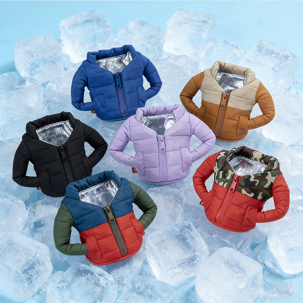 Personality Puffy Beer Jacket Insulated Can Cooler Novelty Puffer Vest Sleeve For Beer And Cans Fun Gift For Beer And Cola Lovers