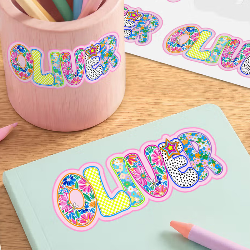 Personalized Artistic Name Multicolor Waterproof Stickers Daily Use Back to School Birthday Gift for Students Kids