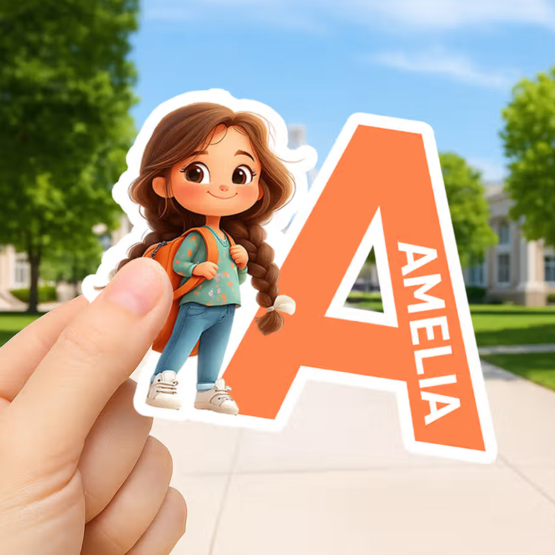 Personalized Cartoon Character Waterproof Labels Stickers with Initial and Name Birthday Back to School Gift for Boys Girls