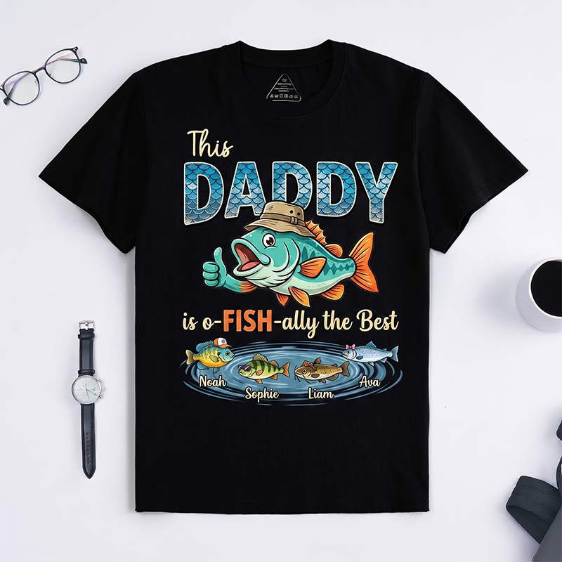 Personalized This Daddy Is o-FISH-ally the Best Shirt Custom Dad T Shirt with 1-8 Kids Names Dad Birthday Gift for Him