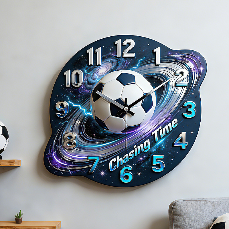 Personalized Galaxy Soccer Clock with Custom Text and Dynamic Design for Sports Lovers 