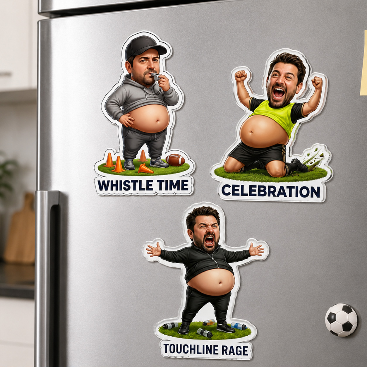 Personalized Chubby Sport Coach Fridge Magnet Acrylic Body with Squishy Silicone Belly, Fun Gift for Your Favorite Coach