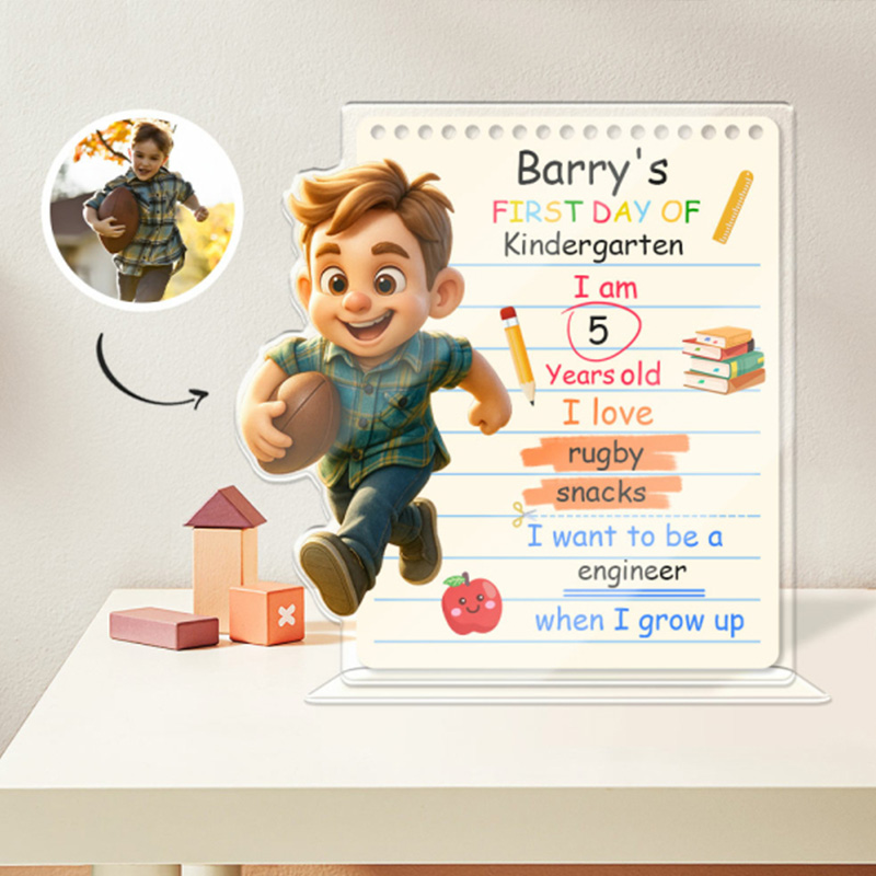 Personalized First Day Of School Kids Memory Board Keepsake Photo Upload Acrylic Tabletop Decor Gift Design