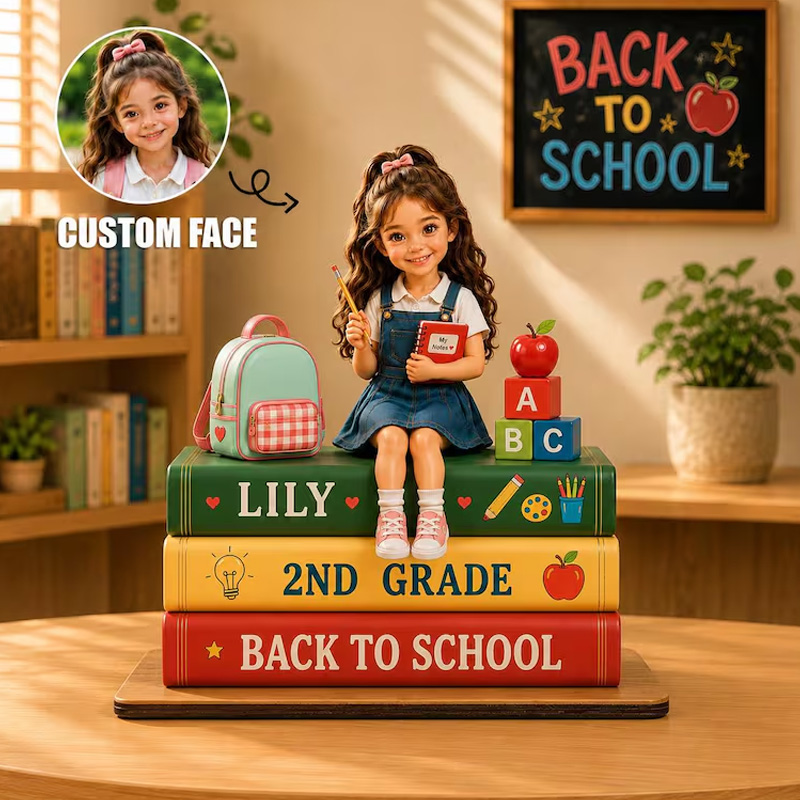 Personalized Back To School Classroom Books Girl Student Grade Custom Photo Upload Acrylic Tabletop Decor Design