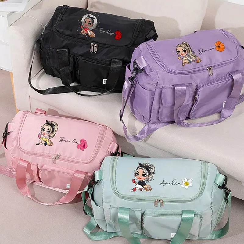 Personalized American Football Girl Birth Flower Name Waterproof Large Duffle Bag with Shoe Compartment and Shoulder Strap Birthday Gift for Women Girls