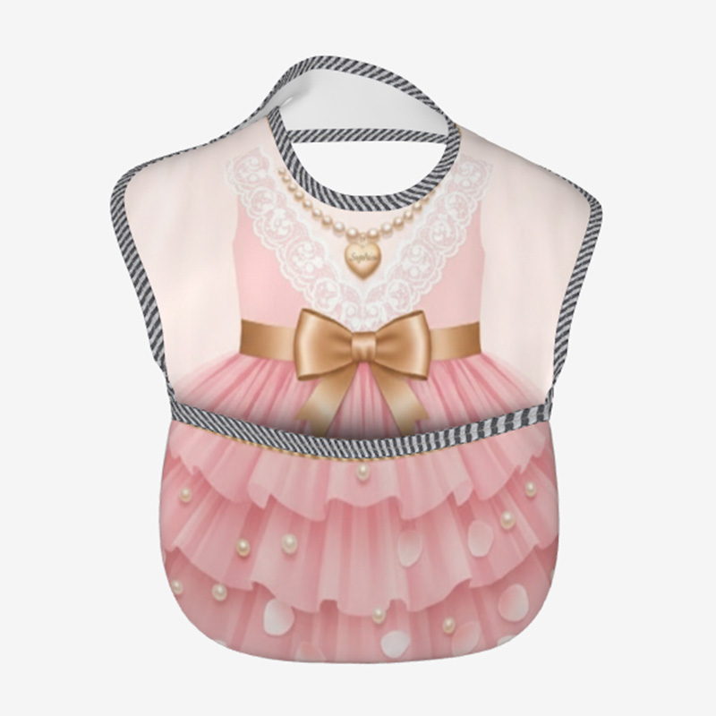 Personalized Princess Tutu Dress Bib Name Pink Ruffles Gold Bow Pearl Necklace Cute Baby Girl Mealtime Gift