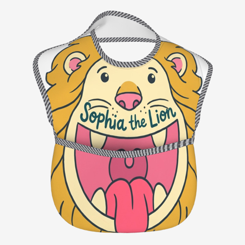 Personalized Lion Bib Name Roaring Hungry Cub Cute Jungle King Baby Boy Girl Mealtime Gift Adjustable Soft
