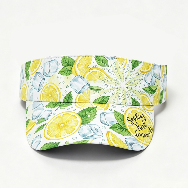 Personalized Ice Lemon Floral Visor Hat Custom Name Teen Girls Sun Cap Bright Beach Palm Leaf Pattern Summer Outdoor Accessory
