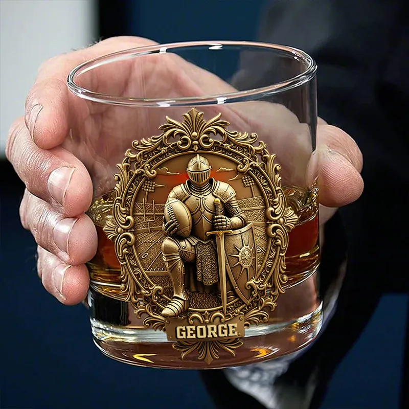 Personalized American Football Kneeling Knight Whiskey Glass Custom Name For Sport Player Christian