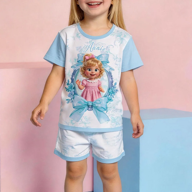 Personalized Princess Pajama Set Themed Sweet Dreamy Bedtime Magic Design Soft Pink Short Sleeve Top And Shorts For Girls