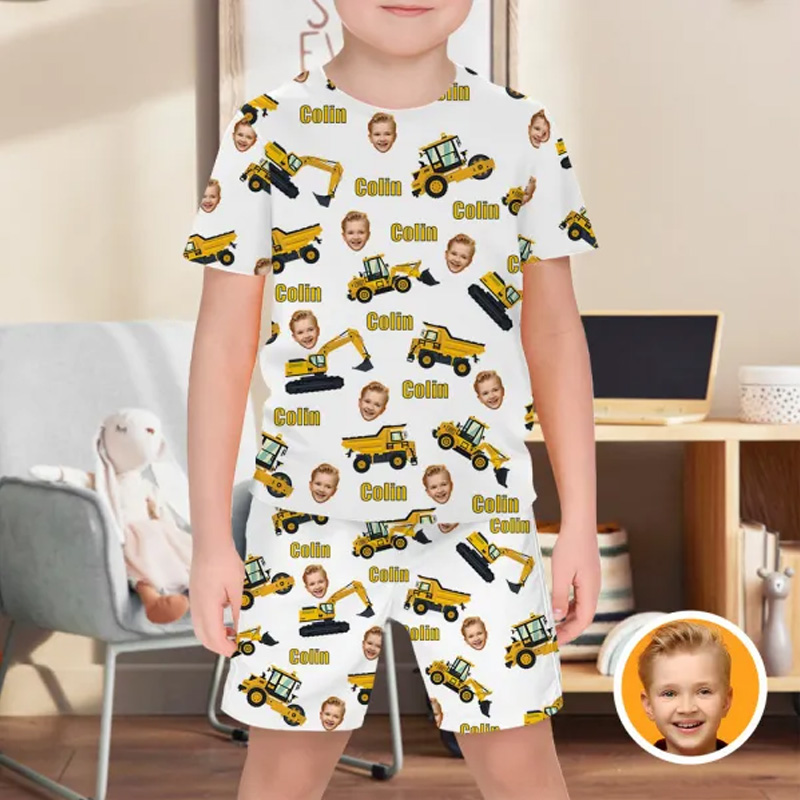 Personalized Engineering Vehicle Photo Pajamas Crew Neck Short Sleeve