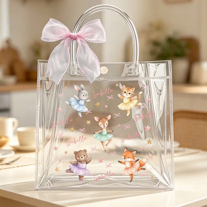 Personalized Animal Ballerina Tote Themed Magical Dance Design Clear Princess Carryall Transparent Gift Bag