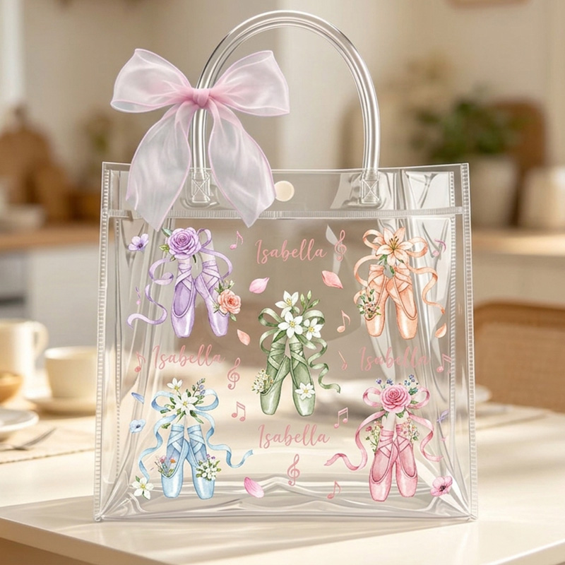 Personalized Themed Pastel Ballerina Friends Design Clear Party Favor Tote Set Transparent Gift Bag Gift for Kid