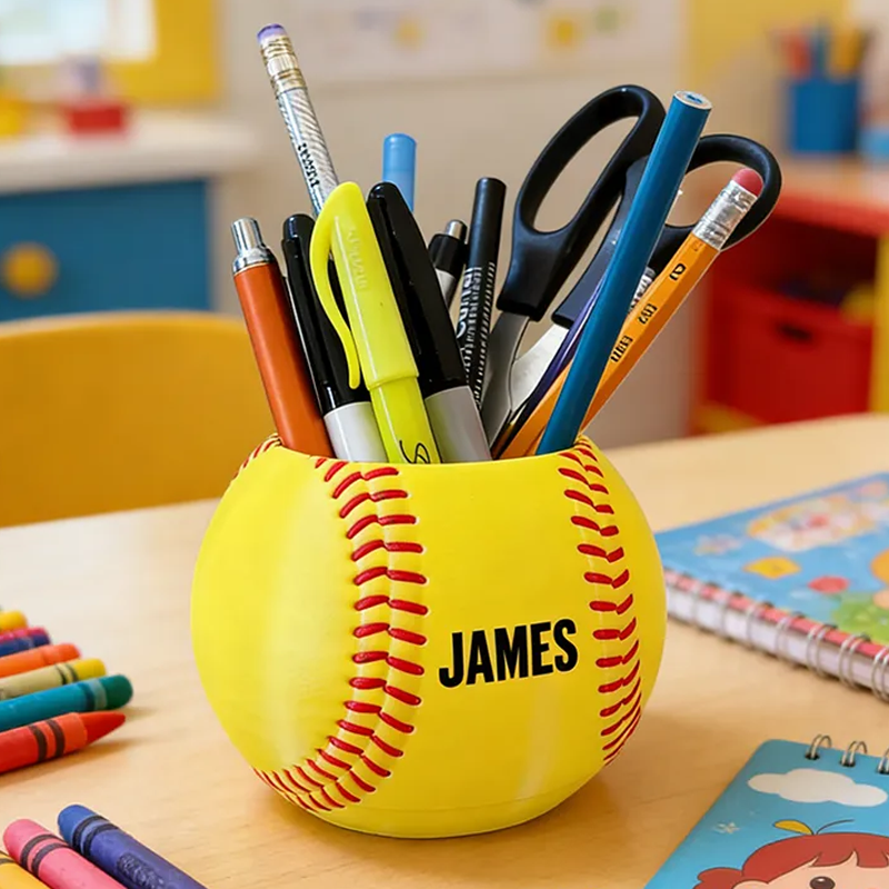 Personalized Softball Pen Holder Featuring Your Custom Name Design