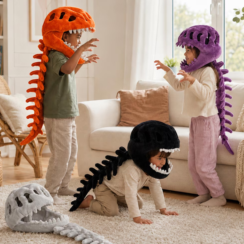 Personalized Dinosaur Costume Hat And Tail Set Themed Pretend Play Adventure Design Soft Plush Kids Dress Up Outfit For Parties And Gifts
