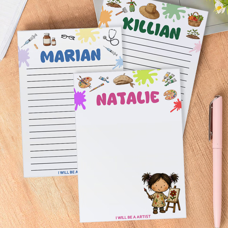 Personalized Kid Career Character Notepad with 50 Pages and Name Daily