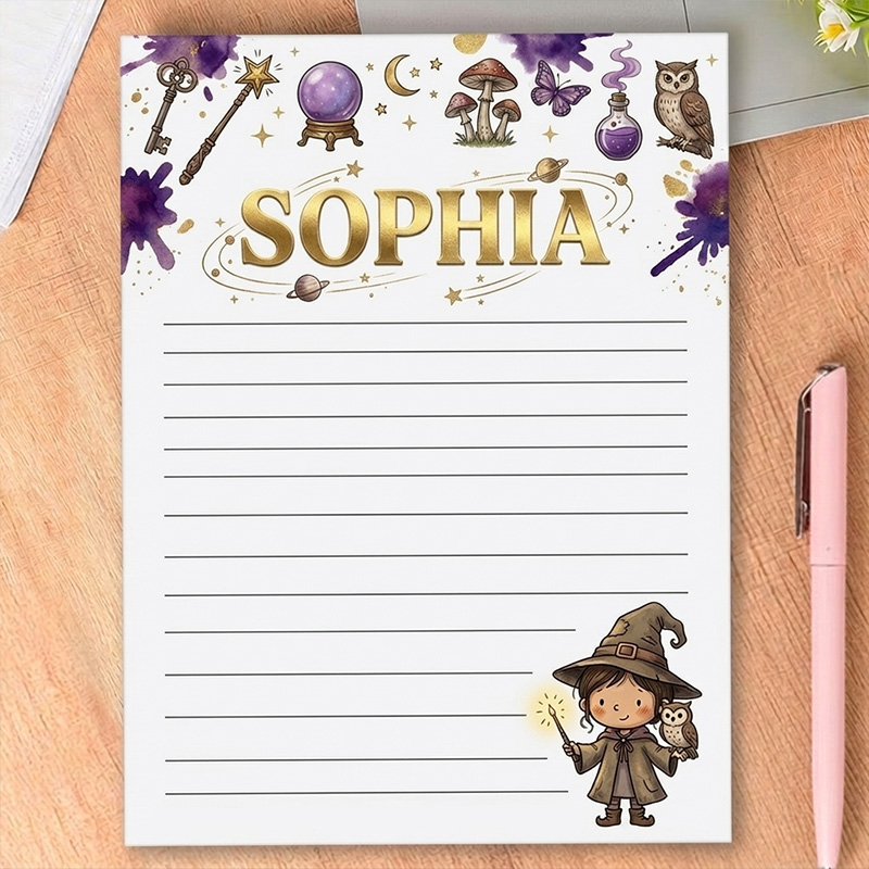 Personalized Little Wizard Kids Notepad Themed Magic Spell Writing Pad