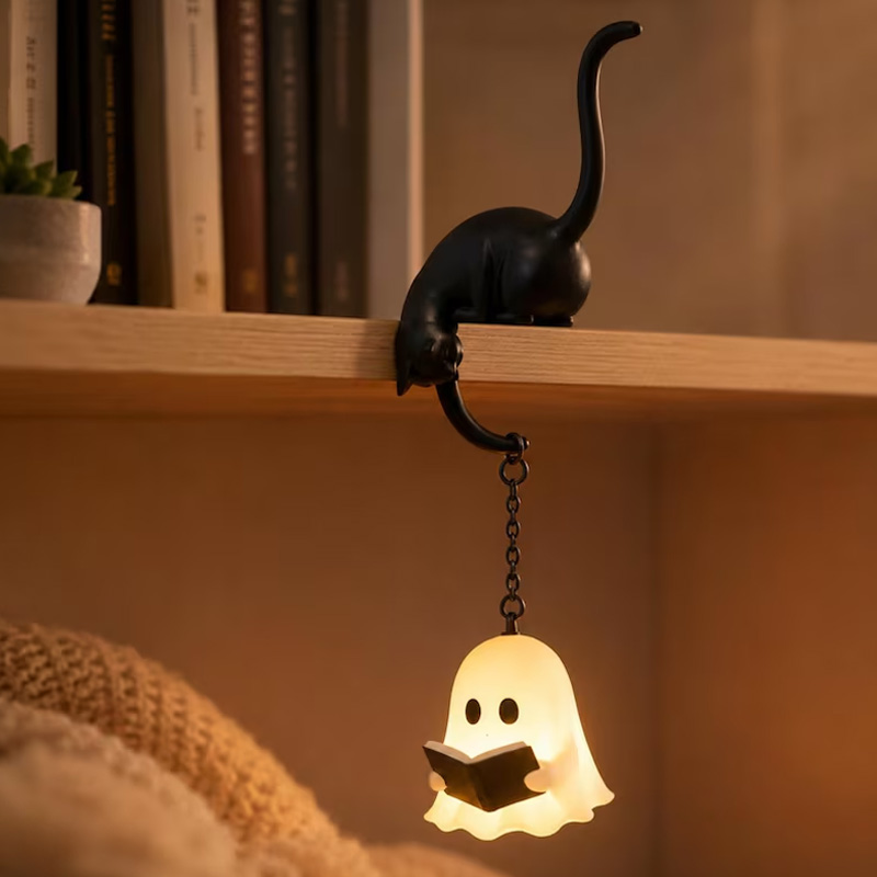 Halloween Ghost Cat Night Light Cute Bedside Lamp For Kids Bedroom Shelf Reading Decor