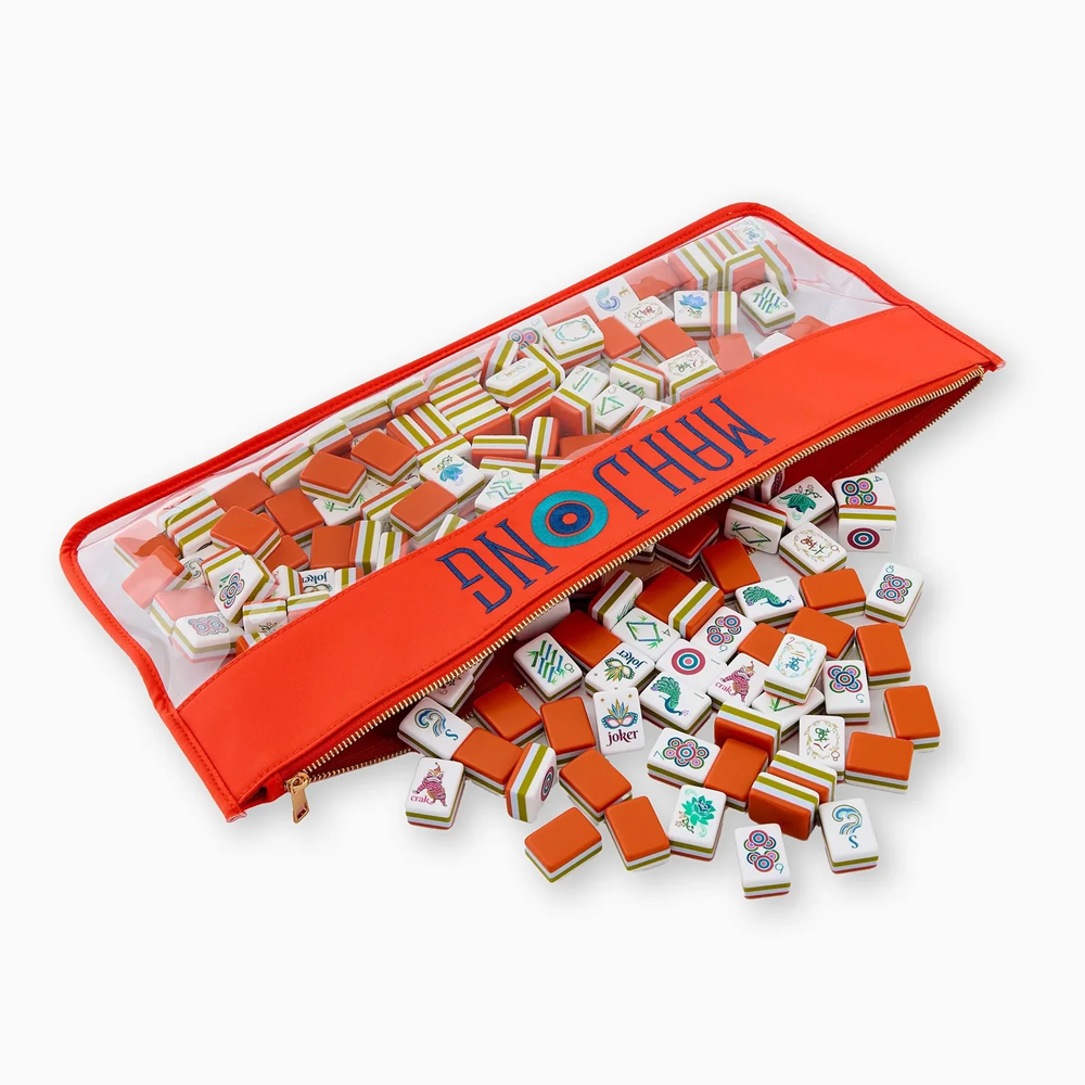 Personalized Name Mahjong Tile Storage Bag Orange Zippered Pouch With Clear Window Personalized Mahjong Case Ideal For Travel And Tile Organization