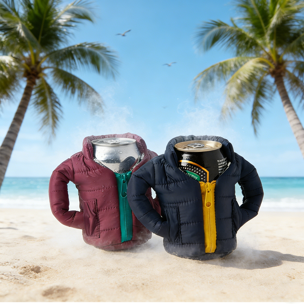 Personality Puffy Beer Jacket Insulated Can Cooler Novelty Puffer Vest Sleeve For Beer And Cans Fun Gift For Beer And Cola Lovers