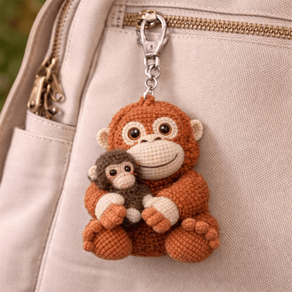 Personalized Punch the Monkey Crochet Keychain Custom Handmade Monkey and Baby Keyring for Animal Lovers and Sentimental Gifts