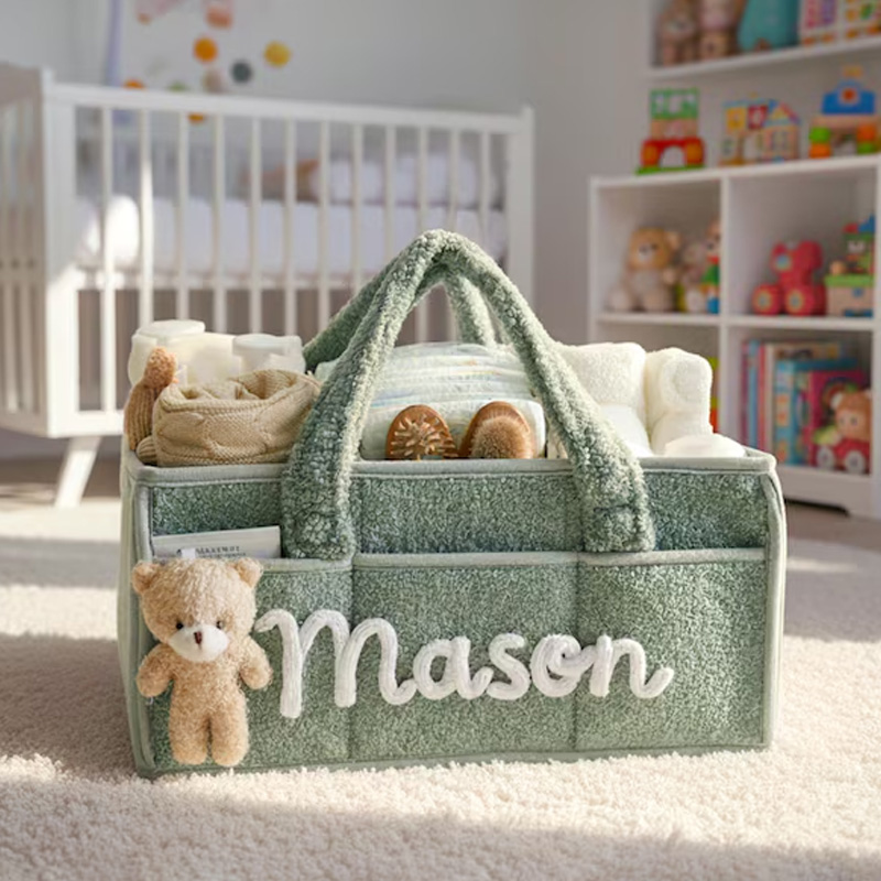 Personalized Plush Baby Storage Basket Soft Bin Side Pockets Custom Nu