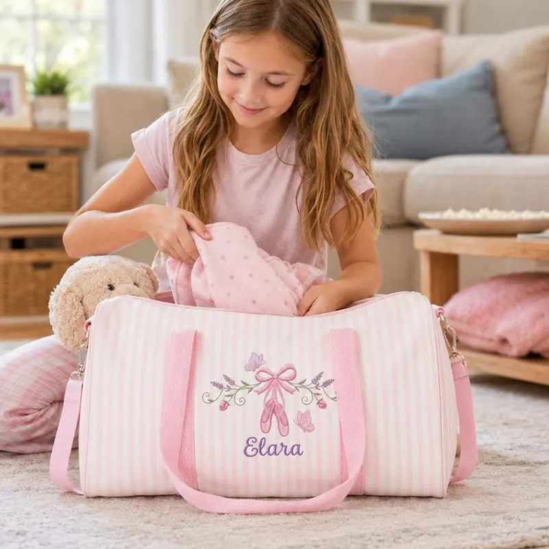 Personalized Ballet Themed Floral Ballerina Design Quilted Kids Travel