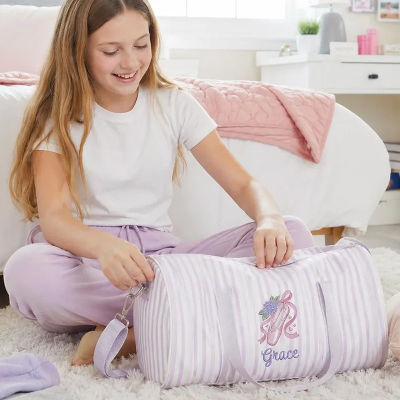 Personalized Embroidery Ballet Shoes Design Quilted Kids Overnight Duf