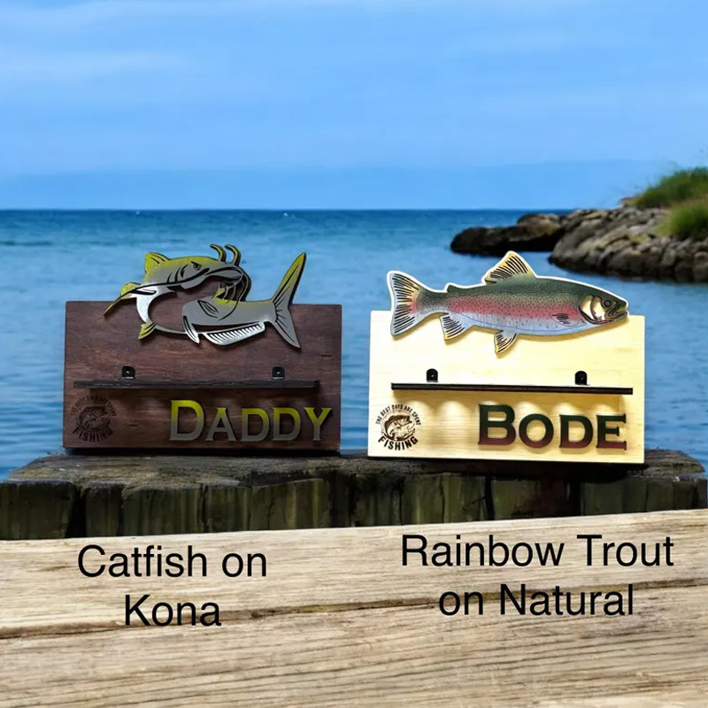 Personalized Reel Cool Dad Wood Fishing Rod Holder Custom Name 6-Rod Wall Rack for Dad Grandpa Fishing Lovers