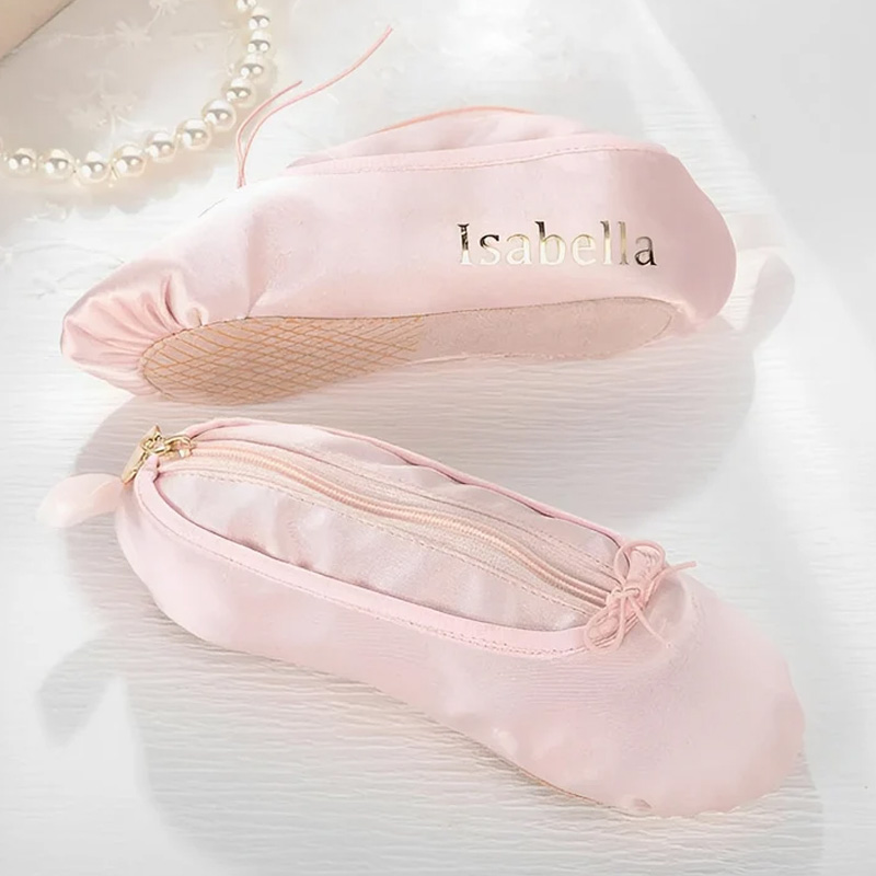 Personalized Ballet Themed Satin Pointe Shoe Design Zipper Pencil Case